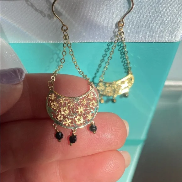 Solid 14k gold Dangle earrings with quartz natural stones. Italy/Stamped - Picture 3 of 10